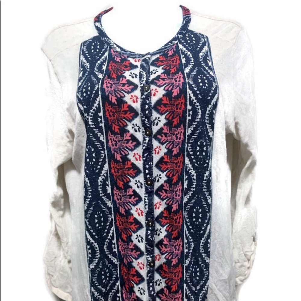 Lucky Brand Button Tunic Blouse Peasant Boho